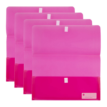 4PK Marbig Polypick Translucent Foolscap Document Wallet - Pink