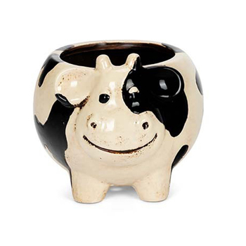 Cow Sitting 20cm Ceramic Pot Planter Garden Ornament Decor