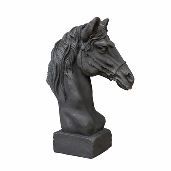 Horse Head 43cm Cast Iron Sculpture Garden Ornament Decor Medium - Black