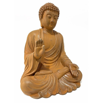 Buddha Zen 35.5cm Cast Iron Sculpture Garden Ornament Large - Brown