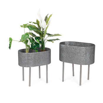 2pc Pot Oblong w/Legs Ribbed Outdoor Yard/Patio Garden Decor Charcoal