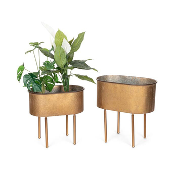 2pc Pot Oblong w/ Legs Outdoor Yard/Patio Garden Decor Bronze