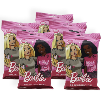 5x 20pc Barbie Antibacterial On The Go Wet Hand Wipes