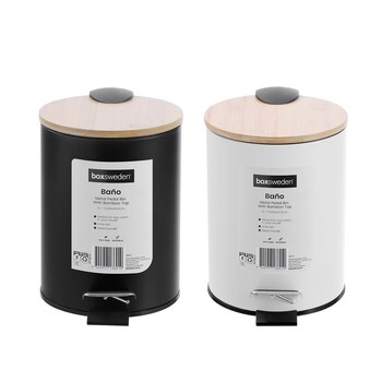 2PK Boxsweden Bano Metal Pedal Bin 3L  Bamboo Top Assorted