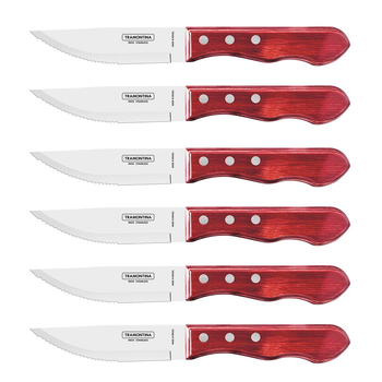 6pc Tramontina Jumbo Steak Knife Home/Kitchen Cutting Tool Set - Red