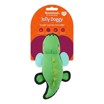 Rosewood Tough Canvas Crocodile w/ Rubber Feet Pet Dog Chew Bite Play Toy Green