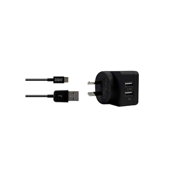 3sixT 1m xDual USB AC Charger 3.4A w/ Micro USB Cables - Black