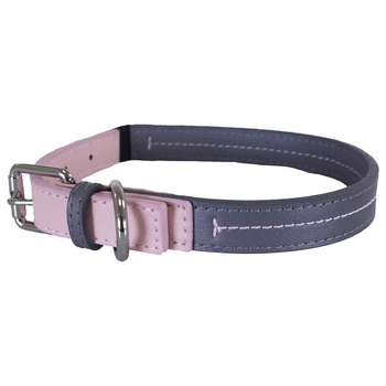 Rosewood Adjustable 51cm Leather Pet/Dog Collar Neck Choker M Baby Pink/Grey