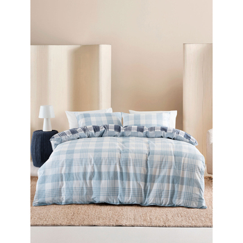 ESPRIT Wynona Sky/Navy Blue Chambray Check Quilt Cover Set QB