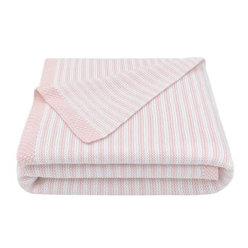 Living Textiles Baby 85cm Cotton Knitted Stripe Blanket - Blush/White