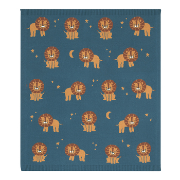 Living Textiles Whimsical 85cm Cotton Baby Blanket - Lion/Navy