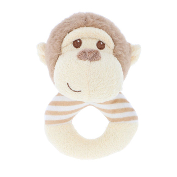 Keeleco Baby 14cm Monkey Ring Rattle Soft Animal Plush Kids Toy - Beige