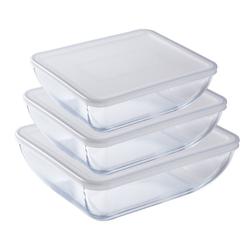 6PK Cuisine Rectangular 1.3/2.25/3.5L Glass Storage Dish w/ Lid Set - Clear