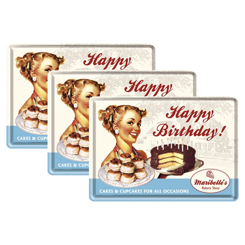 3PK Nostalgic Art Metal Mailing Postcard Happy Birthday 10x14cm