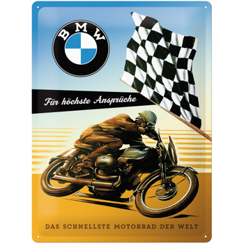 Nostalgic Art BMW Motorcycle Flag 30x40cm Large Tin Sign - Brown/Blue