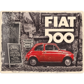 Nostalgic Art Fiat 500 Red Car 30x40cm Large Metal Tin Sign