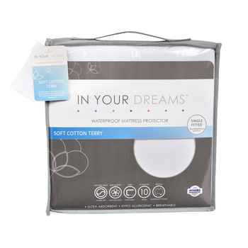 In Your Dreams Single Cotton Terry + PU Waterproof Mattress Bed Protector