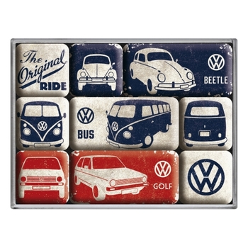 9pc Nostalgic Art VW Original Ride Fridge Decor 2.2/4.5cm Magnet Set