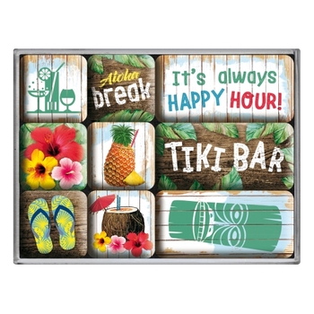 9pc Nostalgic Art Tiki Bar 2.2cm/4.5cm Magnet Set Decor