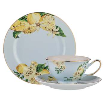 Ashdene Citrus Blooms Trio 225ml Cup Saucer & Plate Set