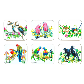 6pc Ashdene Australian Birds 11cm Cork Coaster Square