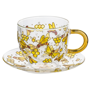 Ashdene Natures Keepers Double Walled 350ml Glass Cup & Saucer - Bee