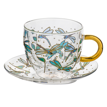 Ashdene Natures Keepers Double Walled 350ml Glass Cup & Saucer - Dragonfly