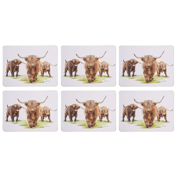 6pc Ashdene Hardboard/Cork 29cm Highland Herd Placemat Set