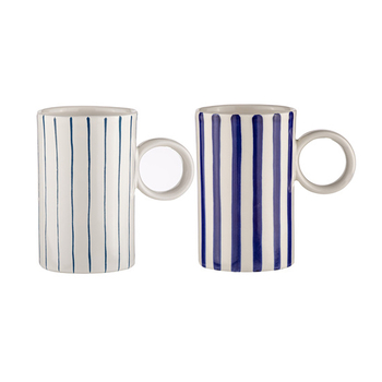 2PK Ladelle Carnival Stripe 11cm Stoneware Mug w/ Handle - Cobalt