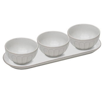 4pc Ladelle Marguerite Stoneware Serving Bowl & Tray Set White