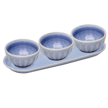 4pc Ladelle Marguerite Stoneware Bowl & Ceramic Tray Set Powder Blue