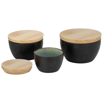 3pc Ladelle Fusion Stoneware/Oak Bowl w/ Lid Set Round - Teal