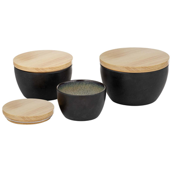 3pc Ladelle Fusion Stoneware/Oak Bowl w/ Lid Set Round - Mocha