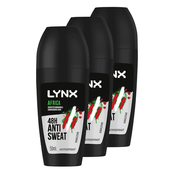 3PK Lynx 50ml Antiperspirant Roll On Africa 48 Hr