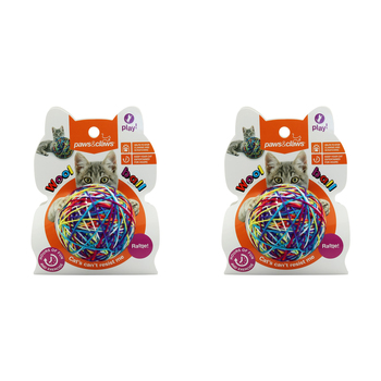 2x Paws And Claws 9cm Cat Toy Wool Ball w/ Rattle