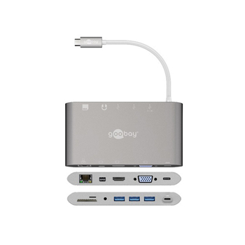 Goobay All-in-1 USB-C to HDMI/RJ45 VGA Multiport Adapter - Aluminium Silver