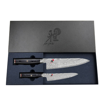 2pc Miyabi 5000FCD Steel Straight Knife Set - Black