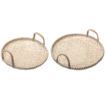 2pc Ladelle Bamboo Woven Round Natural Serving Tray 36x12cm/30x10cm Set