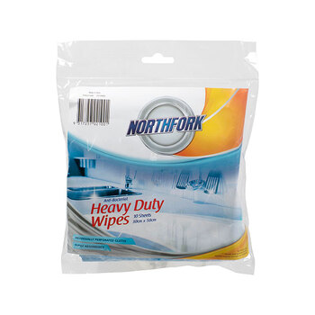 6x 10pc Northfork Heavy Duty Antibacterial Perforated 50x30cm Wipes