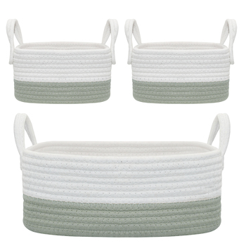 3pc Living Textiles Cotton Rope 35/20cm Nursery Storage Set - White/Sage