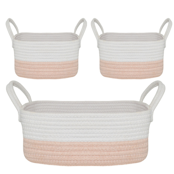 3pc Living Textiles Cotton Rope 35/20cm Nursery Storage Set - White/Blush