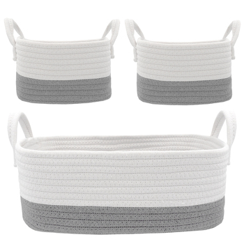 3pc Living Textiles Cotton Rope 35/20cm Nursery Storage Set - White/Grey