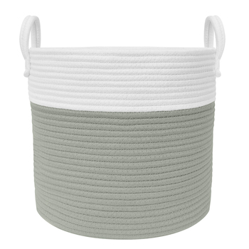 Living Textiles 35cm Cotton Rope Hamper Medium - White/Sage