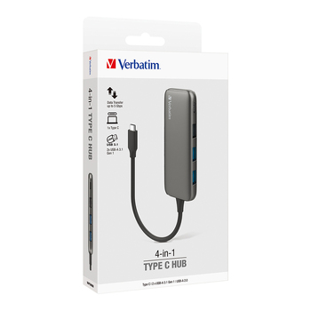 Verbatim USB-C to USB 3.1/2.0/Type C Hub Port - Grey