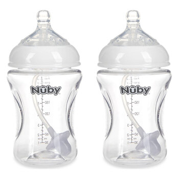 2PK Nuby Tritan Bottle w/ 360 Weighted Straw 270ml Clear