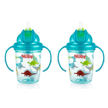 2PK Nuby Tritan Weighted Straw Flip It Cup 240ml 12m+ Assorted