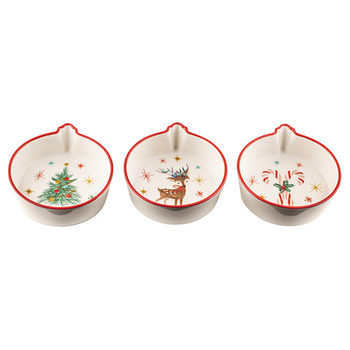 3pc Ladelle Jingle Serving/Entertaining Porcelain Bowl Set 11x10x3.5cm