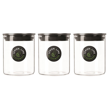 3PK Lemon & Lime Acier Glass Jar S/Steel Lid 200Ml