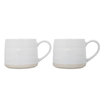 2pc Mikasa Farmhouse Star Stoneware Mugs, 380ml, White