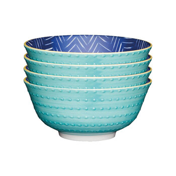 4PK Mikasa Does it All Kitchen Glazed Bowl 15.7cm - Leafy Indigo